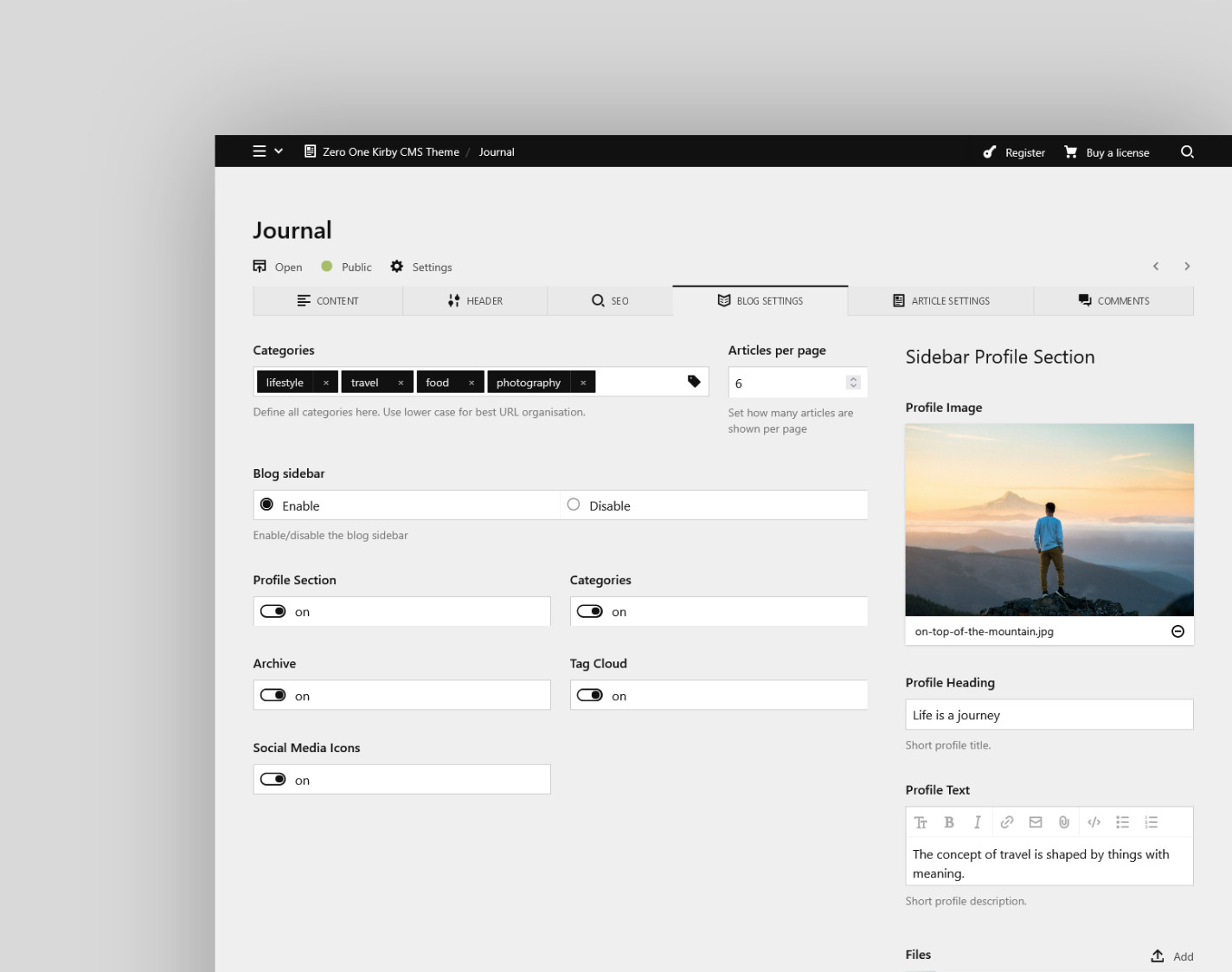Zero One blog options